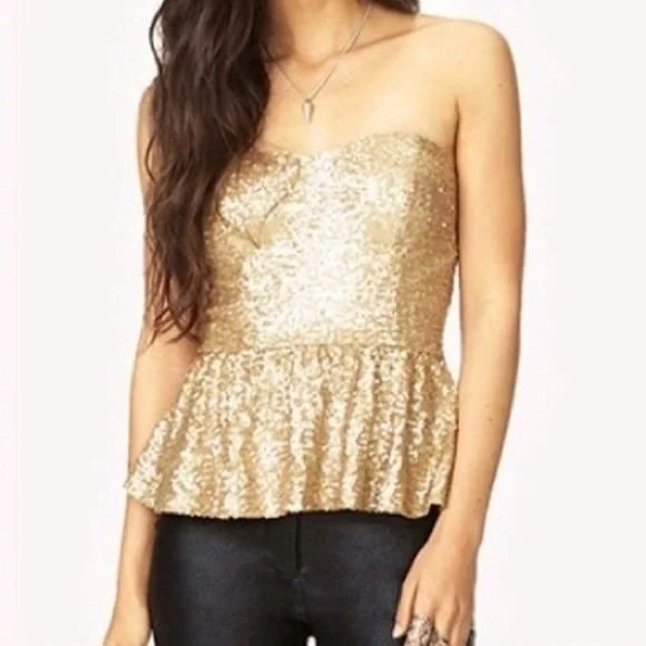 Strapless Gold Sparkle Peplum Top - Picture 3 of 13